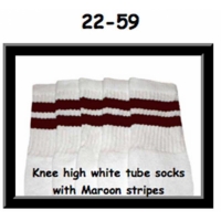 22" SKATERSOCKS white style 22-059 maroon stripes