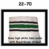 22" SKATERSOCKS white style 22-070 black/green stripes