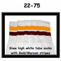 22" SKATERSOCKS white style 22-075 maroon/ gold stripes