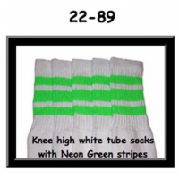 22" SKATERSOCKS white style 22-089 neon green stripes 
