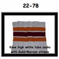 22" SKATERSOCKS white style 22-078 gold/maroon stripes