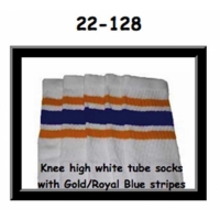 22" SKATERSOCKS white style 22-128 gold/royal stripes 