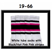 19" SKATERSOCKS white style 19-066 black/hot pink...