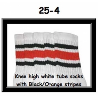 25" SKATERSOCKS white style 25-004 black/orange stripes
