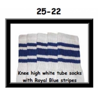 25" SKATERSOCKS white style 25-022 royal blue stripes 