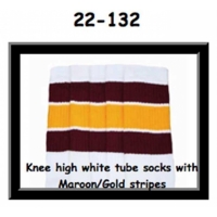 22" SKATERSOCKS white style 22-132 maroon/gold 