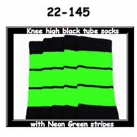 22" SKATERSOCKS black style 22-145 neon green stripes