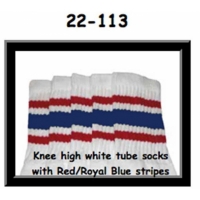 22" SKATERSOCKS white style 22-113 red/ royalblue...