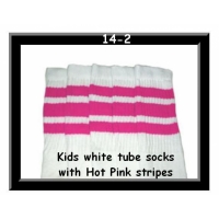 14" SKATERSOCKS white style 14-2 hot pink stripes