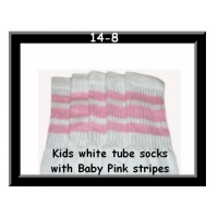 14" SKATERSOCKS white style 14-08 baby pink stripes