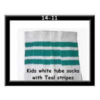 14" SKATERSOCKS white style 14-11 teal stripes