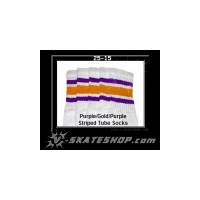 25" SKATERSOCKS white style 25-015 gold/purple stripes 