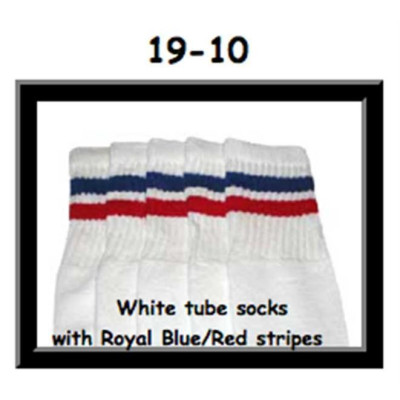 19" SKATERSOCKS white style 19-010 royal blue/red stripes