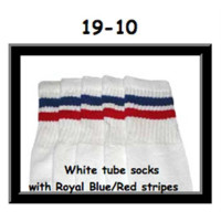 19" SKATERSOCKS white style 19-010 royal blue/red...
