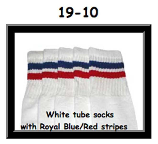 SKATERSOCKS 19" white style 19-010 royal blue/red stripes