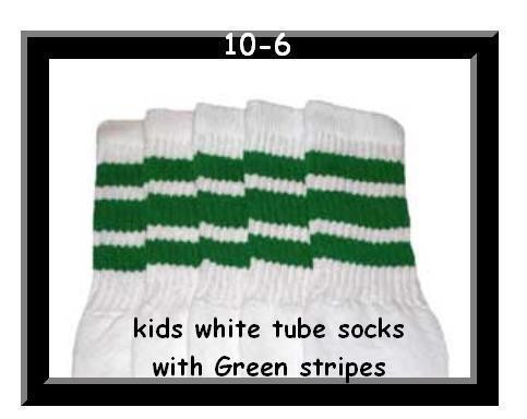 10" SKATERSOCKS white style 10-06 green stripes