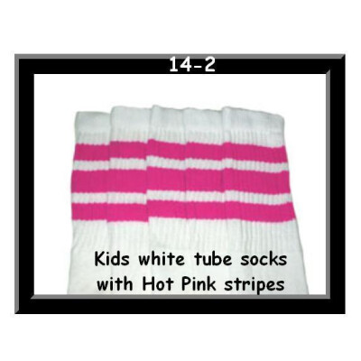 SKATERSOCKS 14" white style 14-02 hot pink stripes
