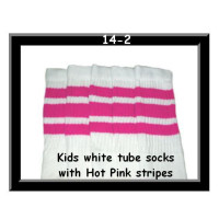 14" SKATERSOCKS white style 14-02 hot pink stripes