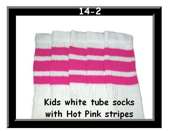 SKATERSOCKS 14" white style 14-02 hot pink stripes