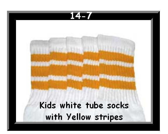 SKATERSOCKS 14" white style 14-07 yellow stripes