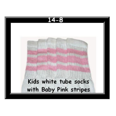 SKATERSOCKS 14" white style 14-08 baby pink stripes