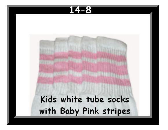 14" SKATERSOCKS white style 14-08 baby pink stripes