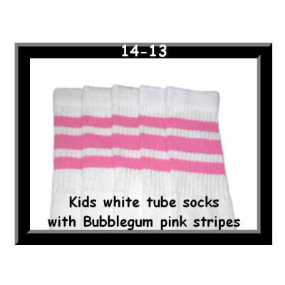 SKATERSOCKS 14" white style 14-13 bubblegum pink stripes