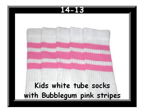 14" SKATERSOCKS white style 14-13 bubblegum pink stripes