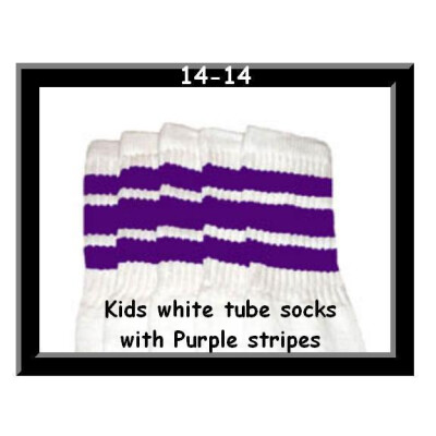 SKATERSOCKS 14" white style 14-14 purple stripes