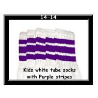 14" SKATERSOCKS white style 14-14 purple stripes