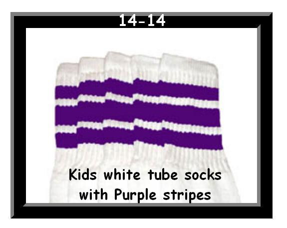 SKATERSOCKS 14" white style 14-14 purple stripes
