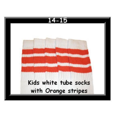 14" SKATERSOCKS white style 14-15 orange stripes