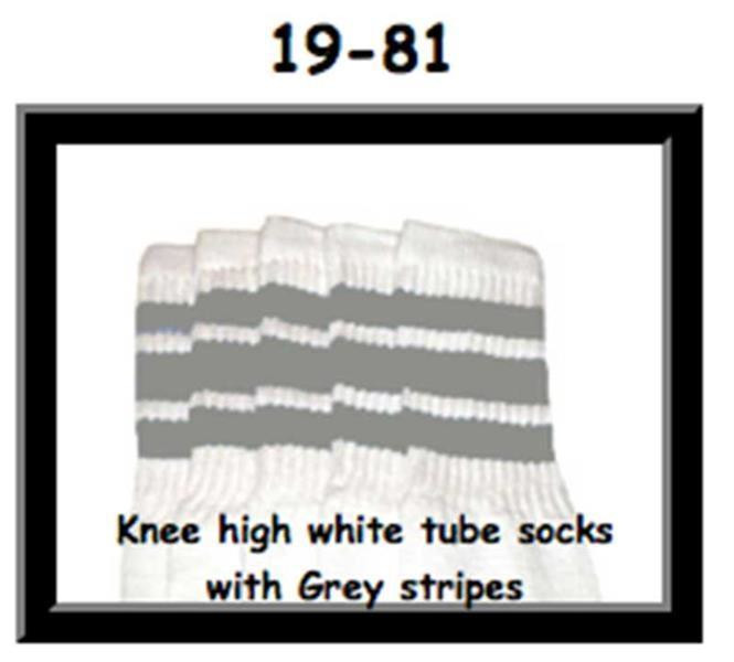 19" SKATERSOCKS white style 19-081 grey stripes 