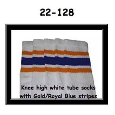 SKATERSOCKS 22" white style 22-128 gold/royal blue stripes