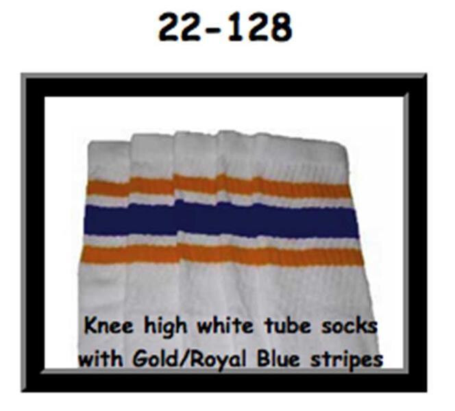 SKATERSOCKS 22" white style 22-128 gold/royal blue stripes