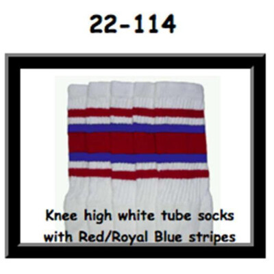 SKATERSOCKS 22" white style 22-114 red/royal blue stripes