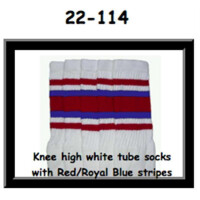 SKATERSOCKS 22" white style 22-114 red/royal blue...