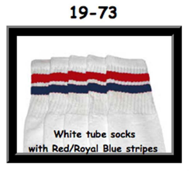 19" SKATERSOCKS white style 19-073 red/royal blue stripes
