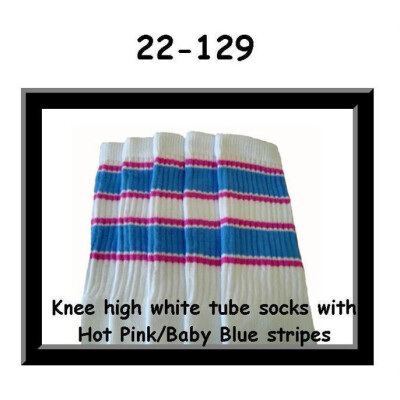 SKATERSOCKS 22" white style 22-129 hot pink/baby blue stripes