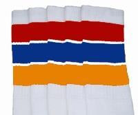 SKATERSOCKS 19" white style 19-087 Red-Royal Blue-Gold stripes