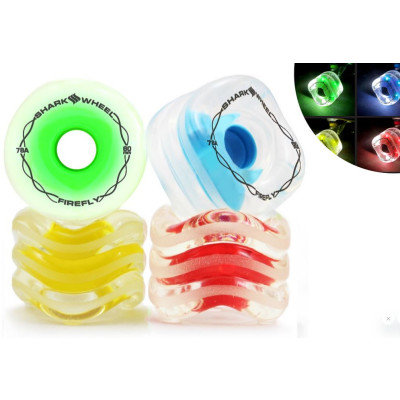 SHARK WHEELS 60mm/78a "Firefly" -Clear with Blue, Red, Green, Yellow Lights LED-wheels