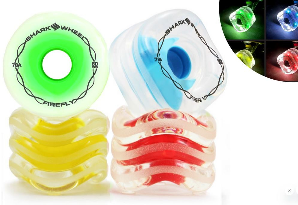 SHARK WHEELS 60mm/78a "Firefly" -Clear with Blue, Red, Green, Yellow Lights LED-wheels