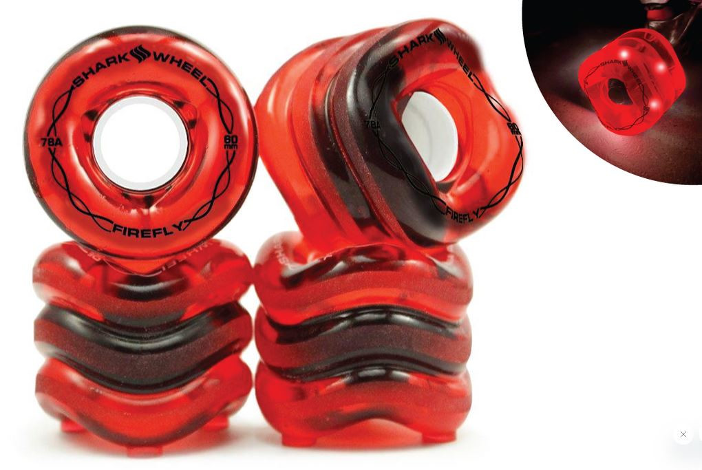 SHARK WHEELS 60mm/78a "Firefly" -Transparent Red with Red Lights LED-wheels