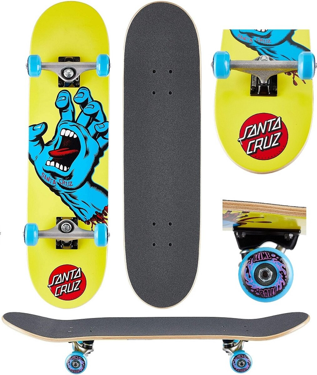 Santa Cruz Complete Skateboard Screaming Hand Mini 7.75" x 30" WB13" yellow