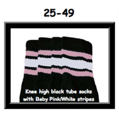 25" SKATERSOCKS black style 25-049 baby pink/white stripes