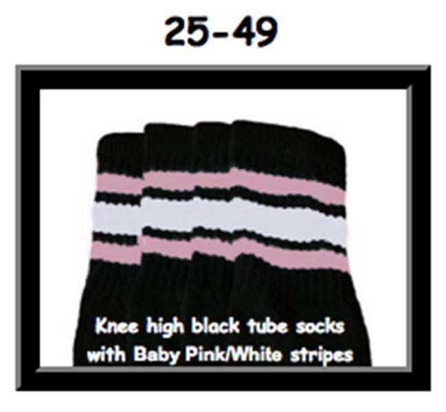 25" SKATERSOCKS black style 25-049 baby pink/white stripes