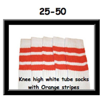 25" SKATERSOCKS white style 25-050 baby orange stripes