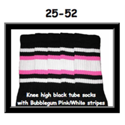 25 SKATERSOCKS black style 25-052 white/bubblegum pink stripes
