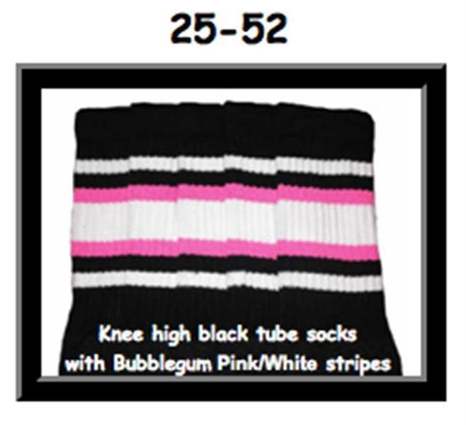 25" SKATERSOCKS black style 25-052 white/bubblegum pink stripes