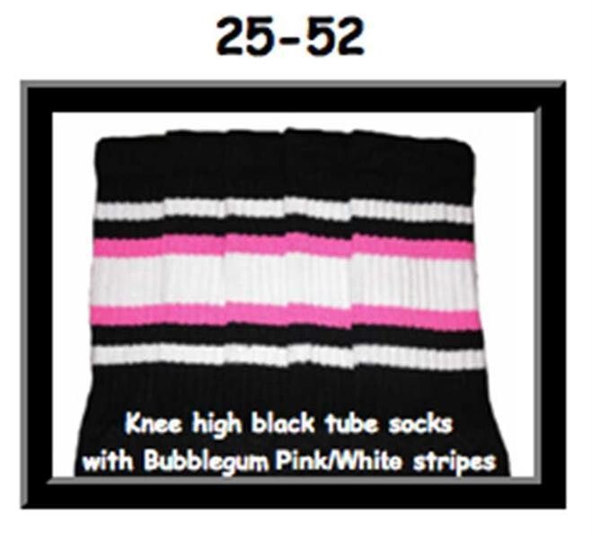 SKATERSOCKS 25" black style 25-052 white/bubblegum pink stripes